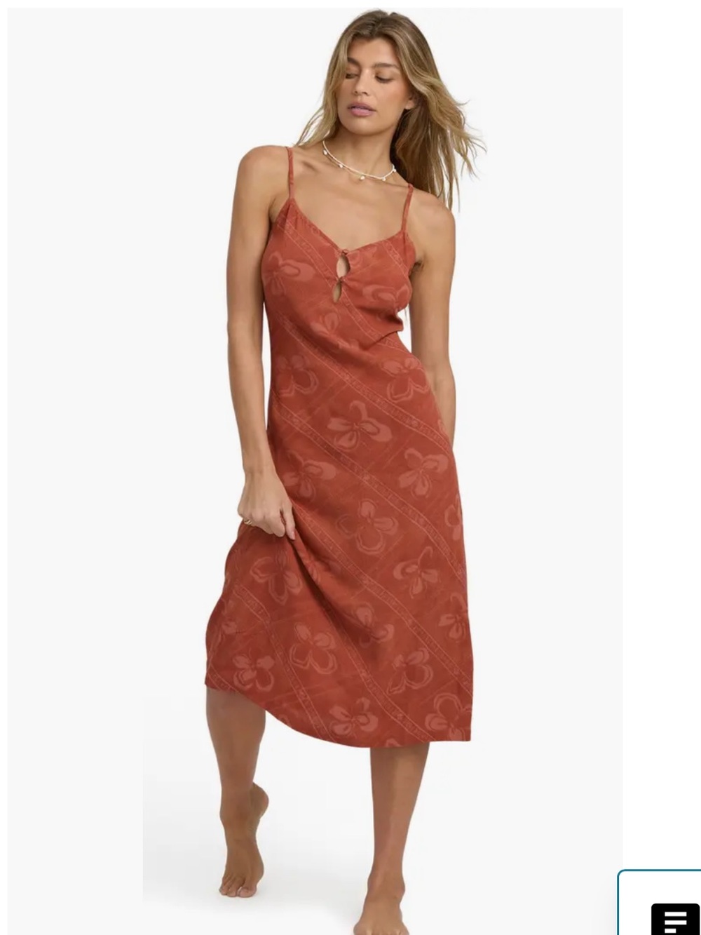 NEW Billabong Fresh Daze Midi Sundress Rust Floral Midi Slip Dress XS